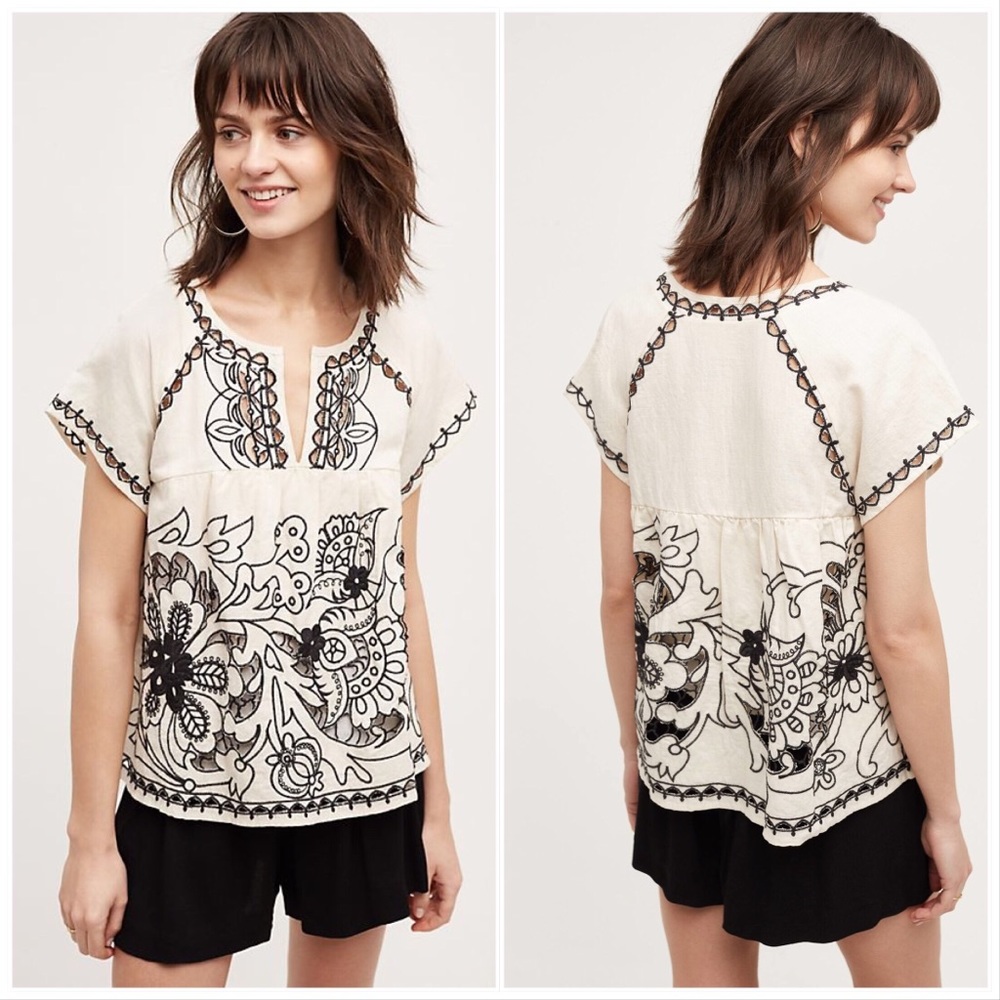 Anthropologie Embroidered Rheya Tee